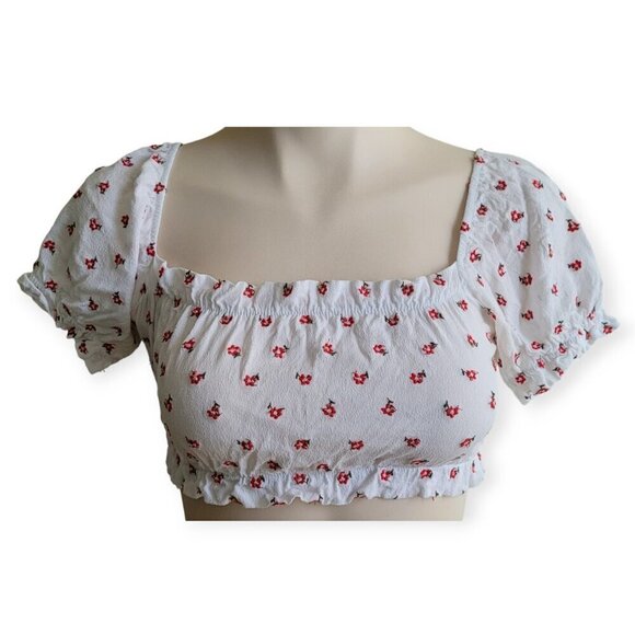 John Galt Brandy Melville white/red Mira embroidered milkmaid crop in XS/S EUC - Picture 2 of 7